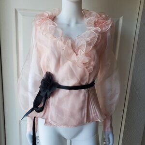 Chetta B Size 10 Vintage Light Pink Long Sleeve Ruffle Blouse